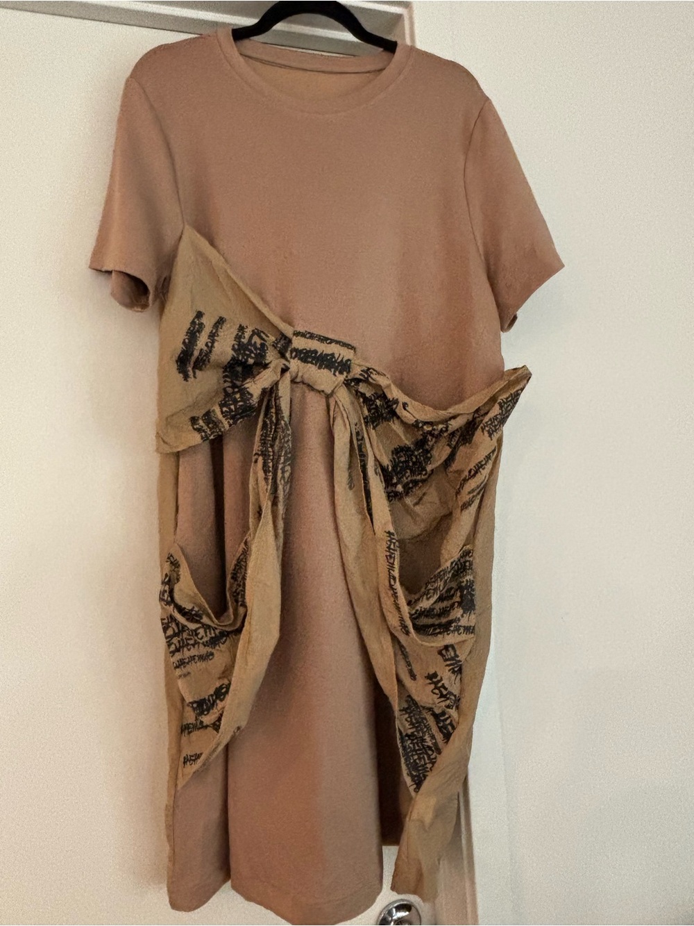 Taupe Short-Sleeve Women’s Dress with Tie Detail